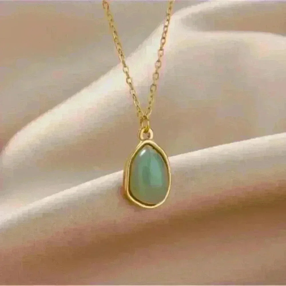 Natural Jade Pendant in 18k Gold Filled Necklace